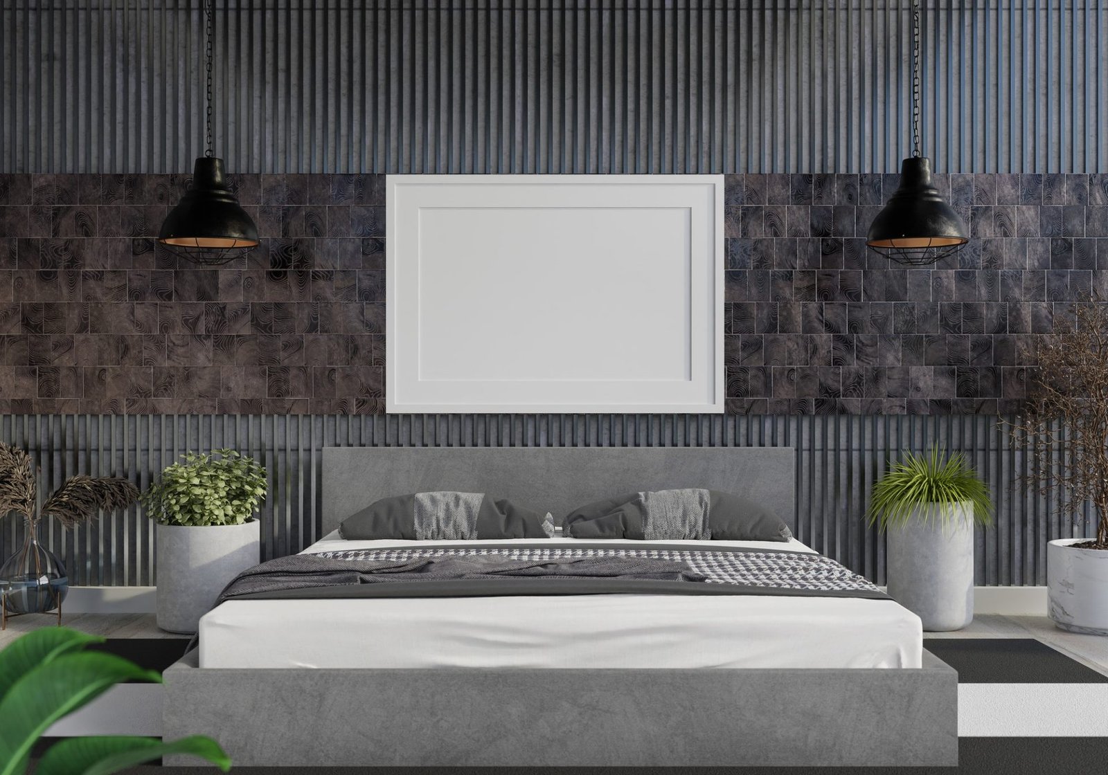 3d modern interior of bedroom with mockup photo frame e1647408035901