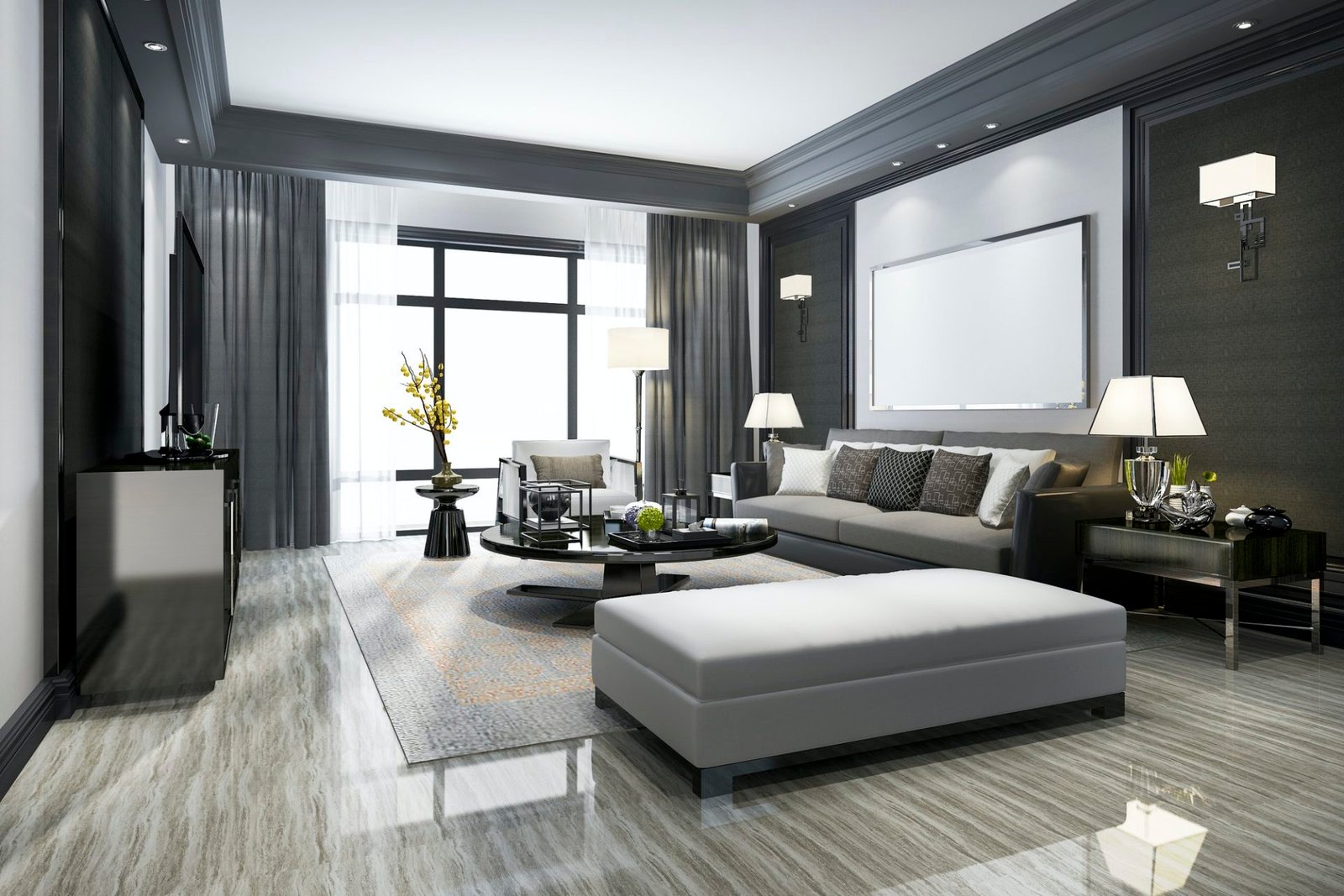 3d rendering modern living room and with shelf e1647338083986